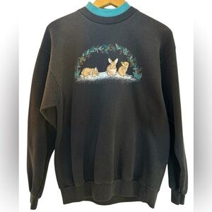 Grandma SweatShirt with bunny embroidery, M, oversized, Vintage, 80s, Kitschy